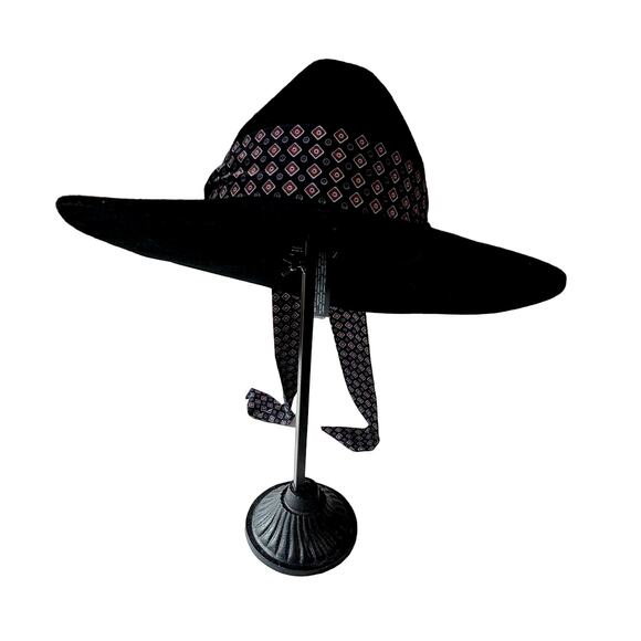 Zara Black Felt Hat with Printed Scarf Size Medium Boho Bohemian - Picture 4 of 10